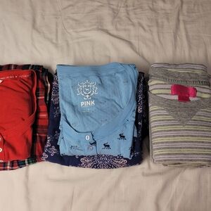 VICTORIA'S SECRET / PINK Light Blue Graphic 3 Pajama Set Lot